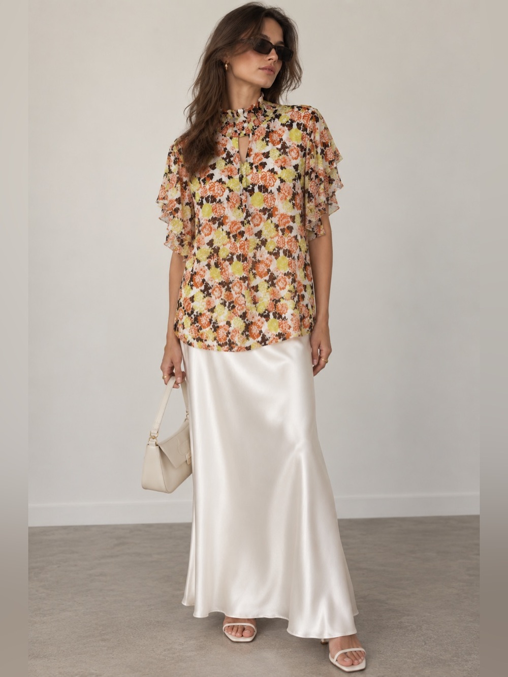 So It Is NWT Bohemian Turtleneck Romantic Floral Print White Yellow Top Size 2X